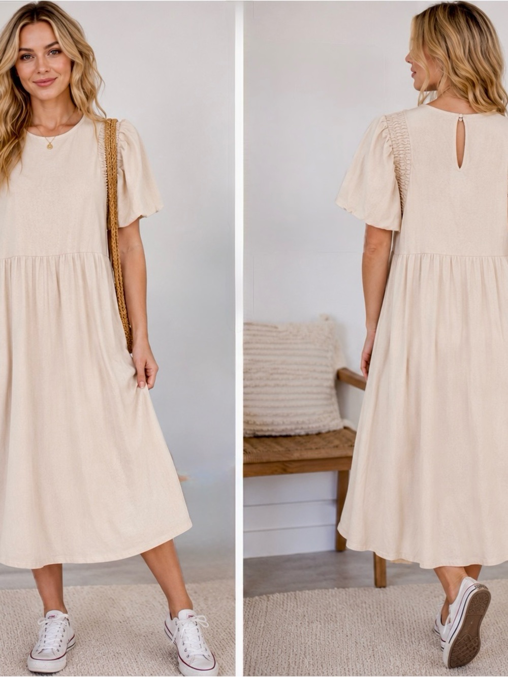Who What Wear Cream Cloud cotton dress